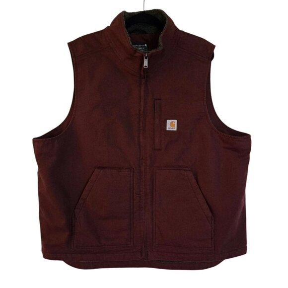 Carhartt Other - Carhartt Men's Sherpa Lined Relaxed Fit Washed Duck Canvas Vest Blackberry Sz XL